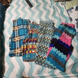 Colorful Patterned Leggings Set sz medium 4 pair
